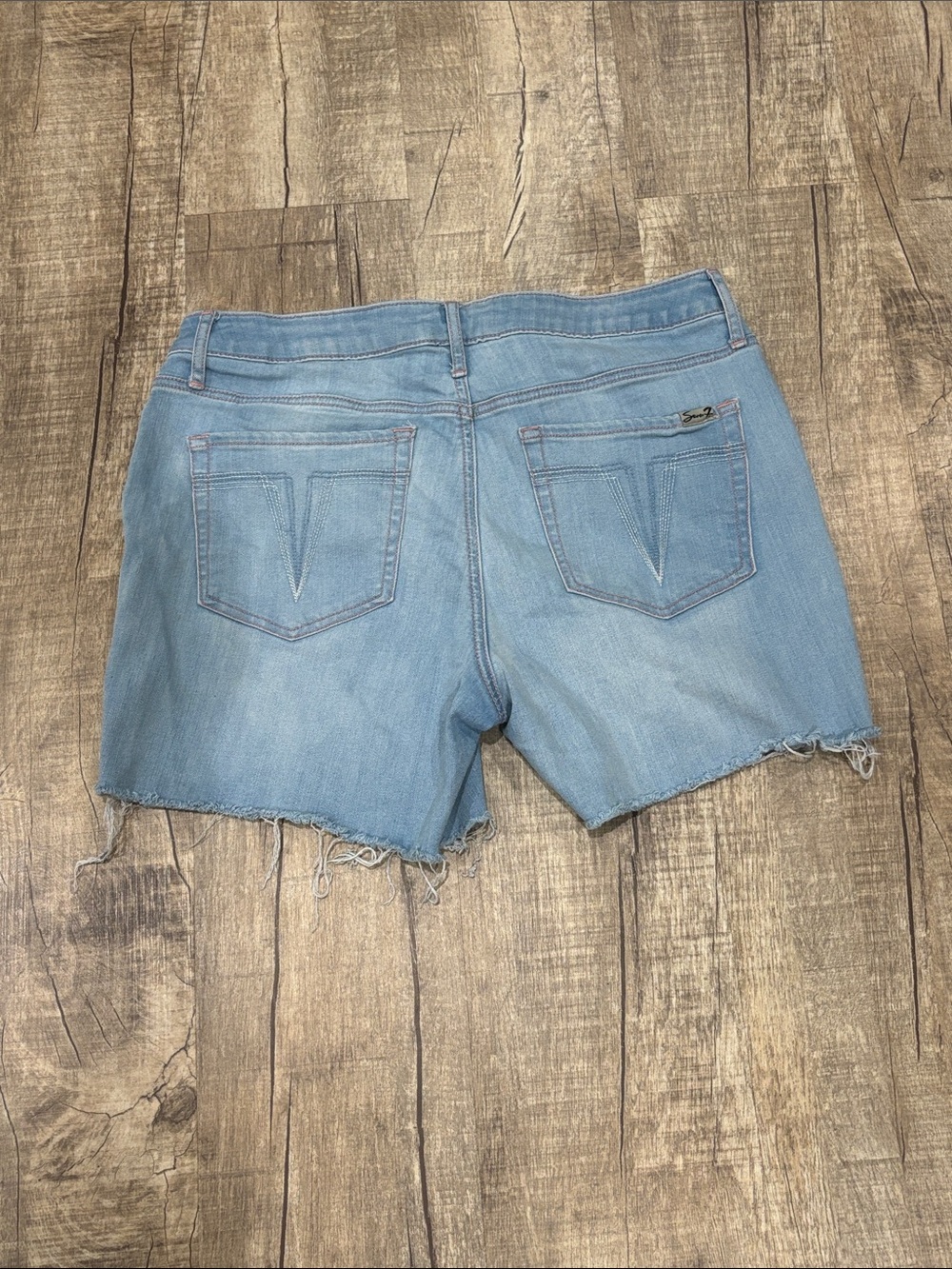 Seven7 Light Blue Denim Shorts with Rainbow Side Trim Frayed $20.00 - Picture 2 of 8